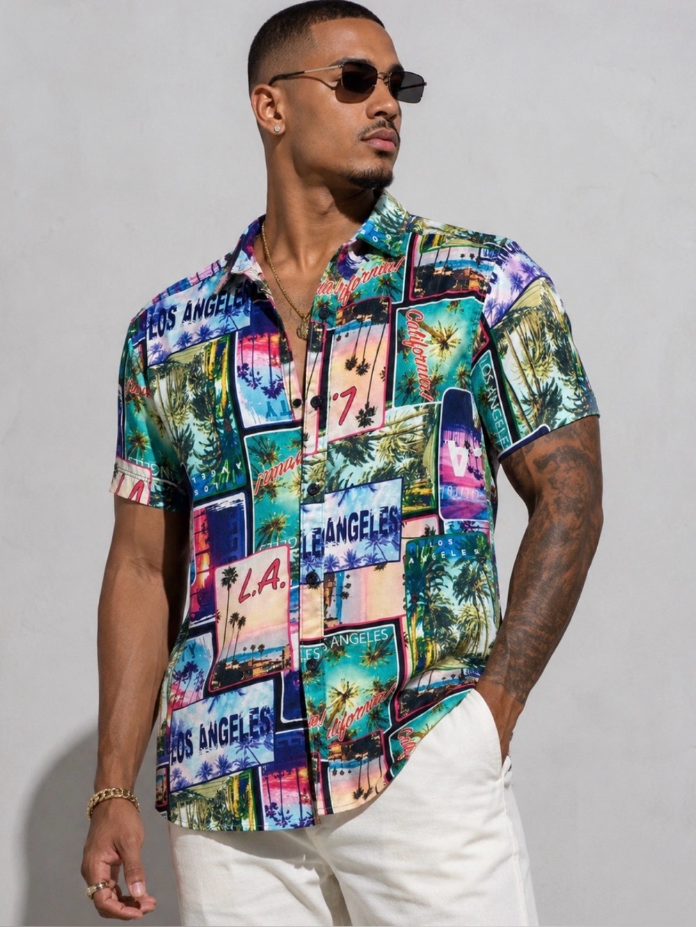 Men’s Los Angeles Graphic Short Sleeve Shirt - Multicolor Pit-2-Pit 20”
